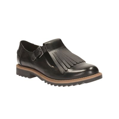 Clarks Black Leather Griffin Mia Buckle Fastening Fringed Shoe